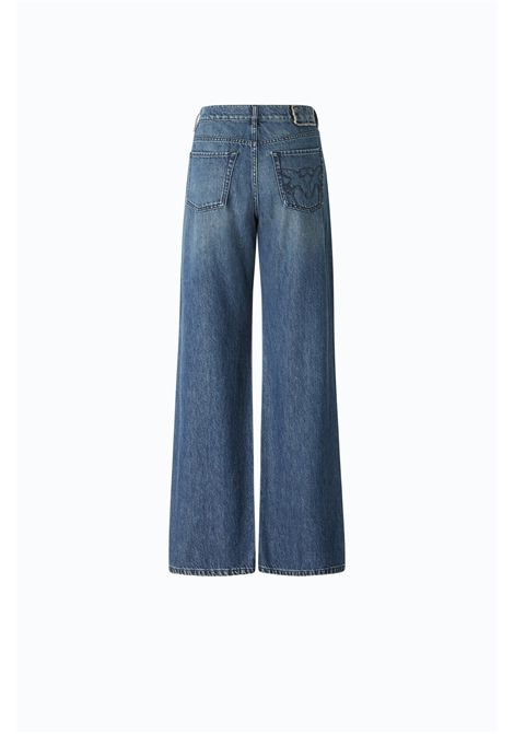 Pinko Jeans Wanda Wide Leg con Banda in Pizzo in Denim Blu Scuro Donna PINKO | Jeans | 101733-A3G8PJZ