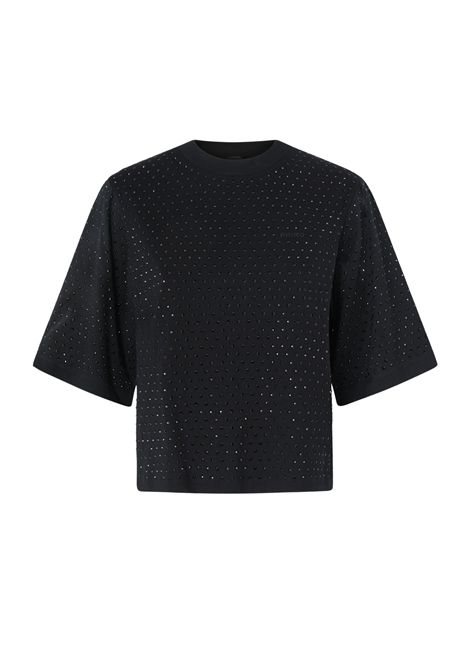 Pinko Niamey T-Shirt with Rhinestones and Logo in Black Cotton Jersey Women's PINKO |  | 104604-A3GYZ98