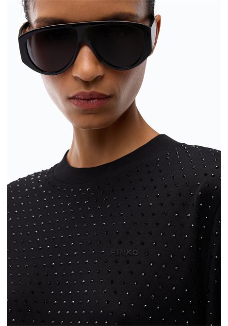 Pinko Niamey T-Shirt with Rhinestones and Logo in Black Cotton Jersey Women's PINKO |  | 104604-A3GYZ98
