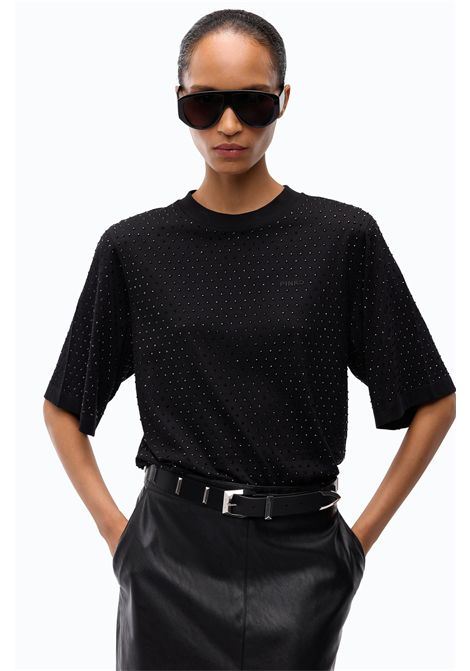 Pinko Niamey T-Shirt with Rhinestones and Logo in Black Cotton Jersey Women's PINKO |  | 104604-A3GYZ98