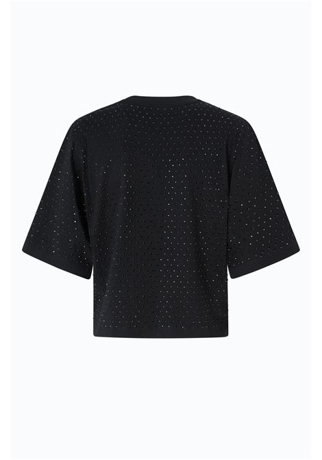 Pinko Niamey T-Shirt with Rhinestones and Logo in Black Cotton Jersey Women's PINKO |  | 104604-A3GYZ98