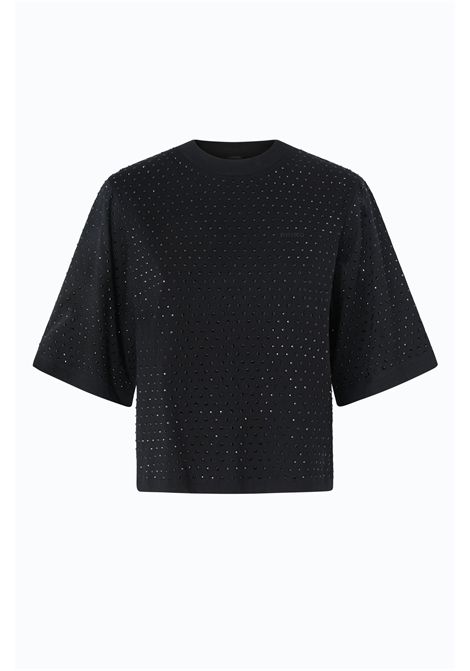 Pinko Niamey T-Shirt with Rhinestones and Logo in Black Cotton Jersey Women's PINKO |  | 104604-A3GYZ98