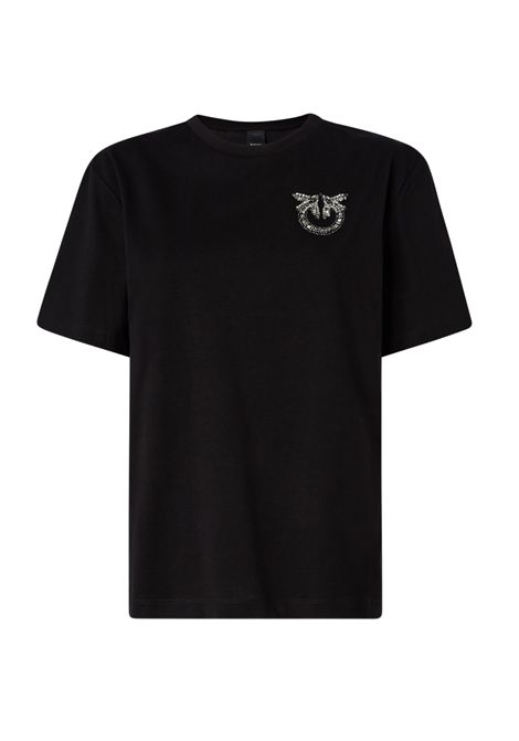 Pinko Strepitoso T-Shirt with Love Birds Jewel Appliqué in Black Cotton Jersey Women's PINKO |  | 105526-A3JPZ99