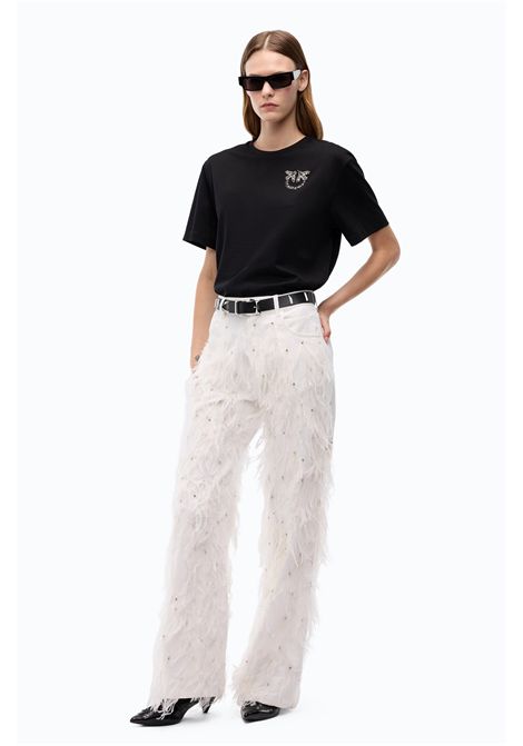 Pinko Strepitoso T-Shirt with Love Birds Jewel Appliqué in Black Cotton Jersey Women's PINKO |  | 105526-A3JPZ99