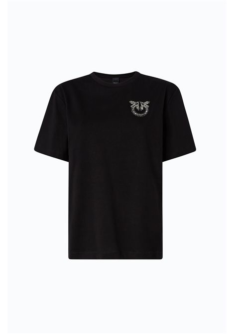 Pinko Strepitoso T-Shirt with Love Birds Jewel Appliqué in Black Cotton Jersey Women's PINKO |  | 105526-A3JPZ99