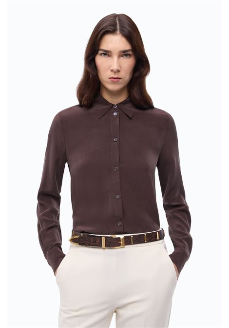 Pinko Sand-Washed Silk Shirt in Brown Women's PINKO |  | 105593-A3L1L72
