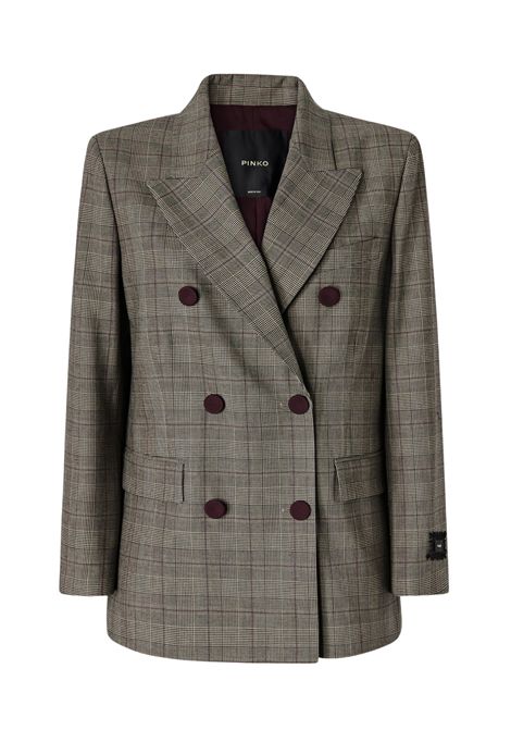 Pinko New Guinea Double-Breasted Check Jacket in Beige-Bordeaux-Black Multicolour Wool Blend Women's PINKO |  | 105617-A3FFCYZ