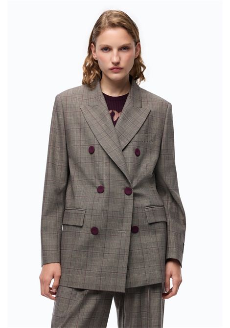Pinko New Guinea Double-Breasted Check Jacket in Beige-Bordeaux-Black Multicolour Wool Blend Women's PINKO |  | 105617-A3FFCYZ