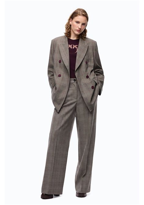 Pinko New Guinea Double-Breasted Check Jacket in Beige-Bordeaux-Black Multicolour Wool Blend Women's PINKO |  | 105617-A3FFCYZ