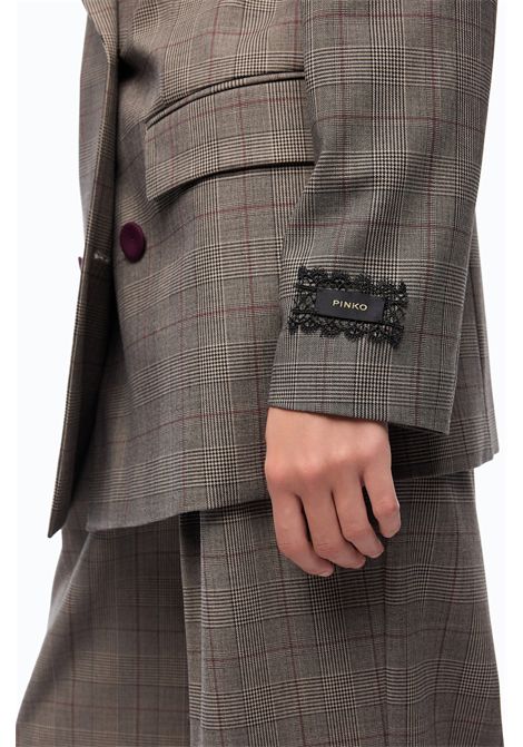 Pinko New Guinea Double-Breasted Check Jacket in Beige-Bordeaux-Black Multicolour Wool Blend Women's PINKO |  | 105617-A3FFCYZ
