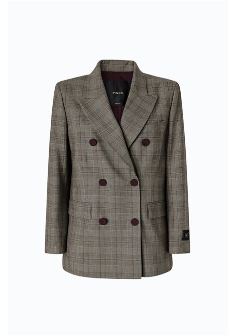 Pinko New Guinea Double-Breasted Check Jacket in Beige-Bordeaux-Black Multicolour Wool Blend Women's PINKO |  | 105617-A3FFCYZ