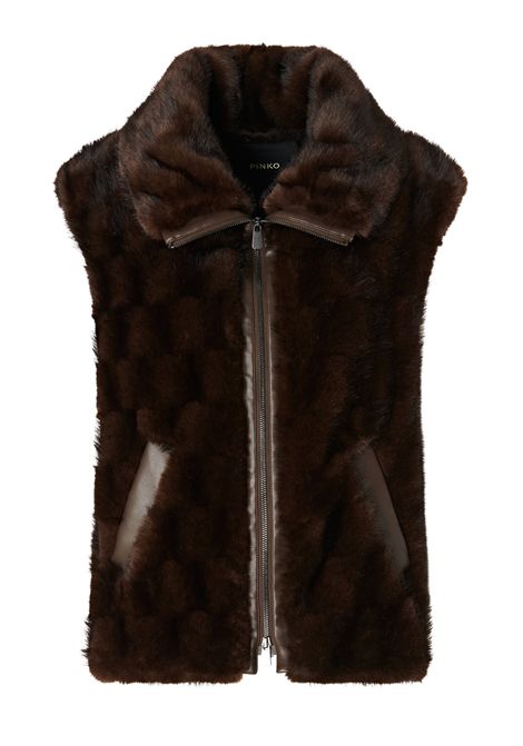 Pinko Gilet Glossinia con Zip Effetto Pelliccia Marrone Donna PINKO | Gilet | 106939-A3C5M11