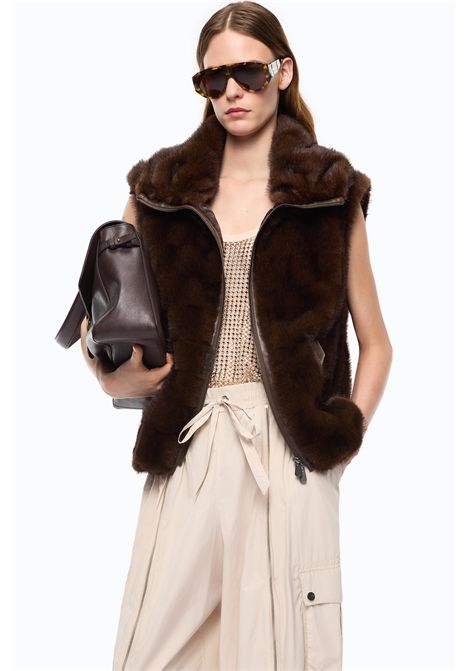 Pinko Gilet Glossinia con Zip Effetto Pelliccia Marrone Donna PINKO | Gilet | 106939-A3C5M11
