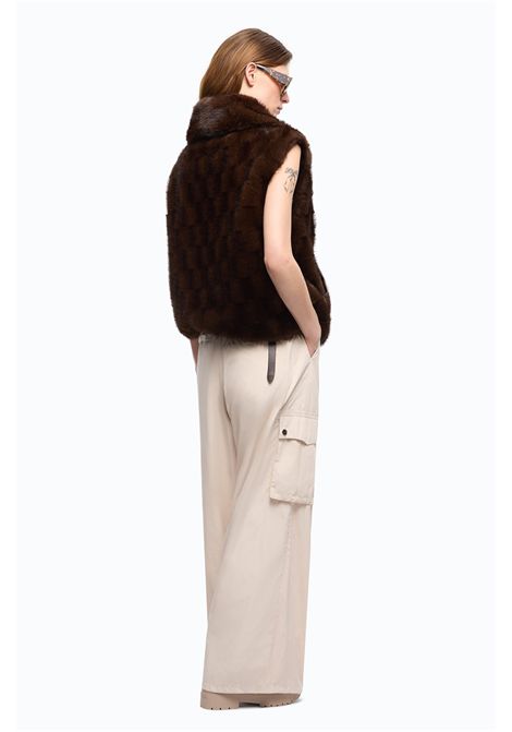 Pinko Gilet Glossinia con Zip Effetto Pelliccia Marrone Donna PINKO | Gilet | 106939-A3C5M11