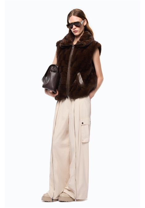 Pinko Gilet Glossinia con Zip Effetto Pelliccia Marrone Donna PINKO | Gilet | 106939-A3C5M11