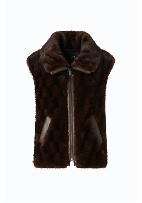 Pinko Gilet Glossinia con Zip Effetto Pelliccia Marrone Donna PINKO | Gilet | 106939-A3C5M11