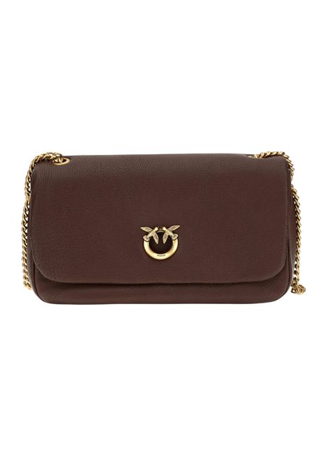 Pinko Shoulder Bag in Natural-Grain Leather with Monogram and Love Birds Logo in Dark Brown Women's PINKO |  | 107022-A3CXL88Q