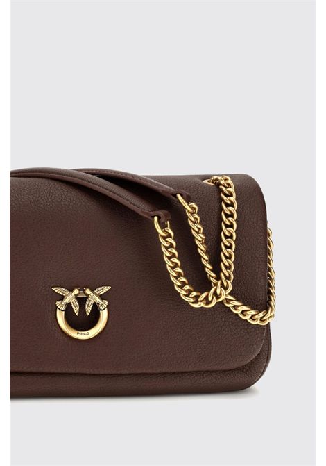 Pinko Shoulder Bag in Natural-Grain Leather with Monogram and Love Birds Logo in Dark Brown Women's PINKO |  | 107022-A3CXL88Q