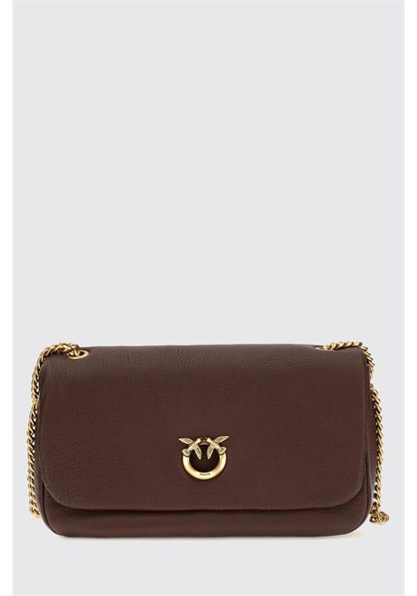 Pinko Shoulder Bag in Natural-Grain Leather with Monogram and Love Birds Logo in Dark Brown Women's PINKO |  | 107022-A3CXL88Q