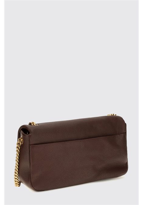 Pinko Shoulder Bag in Natural-Grain Leather with Monogram and Love Birds Logo in Dark Brown Women's PINKO |  | 107022-A3CXL88Q