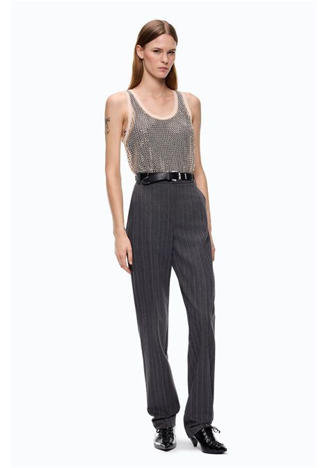Pinko Pleione Pinstripe Cigarette Trousers in Stretch Wool Blend in Grey-Pink Multicolour Women's PINKO |  | 107264-A3FFIN4