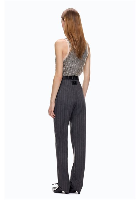 Pinko Pleione Pinstripe Cigarette Trousers in Stretch Wool Blend in Grey-Pink Multicolour Women's PINKO |  | 107264-A3FFIN4