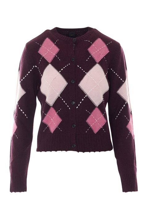 Pinko Wool and Cashmere Cardigan with Argyle Pattern in Burgundy Women's PINKO |  | 107284-A3IEYN2