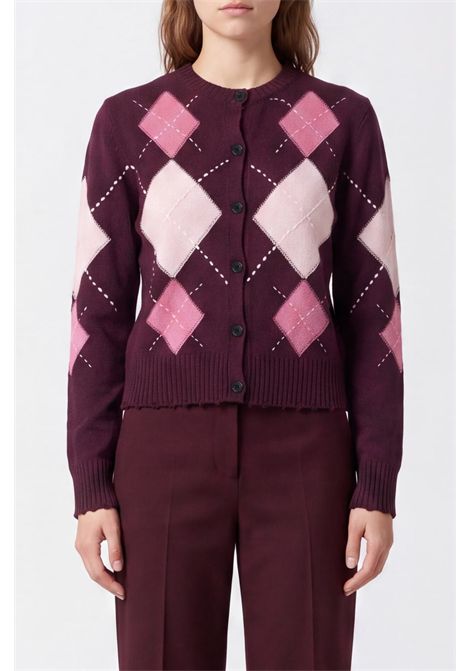 Pinko Wool and Cashmere Cardigan with Argyle Pattern in Burgundy Women's PINKO |  | 107284-A3IEYN2