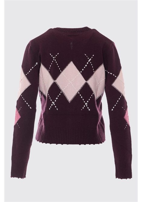 Pinko Wool and Cashmere Cardigan with Argyle Pattern in Burgundy Women's PINKO |  | 107284-A3IEYN2
