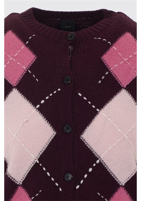 Pinko Wool and Cashmere Cardigan with Argyle Pattern in Burgundy Women's PINKO |  | 107284-A3IEYN2