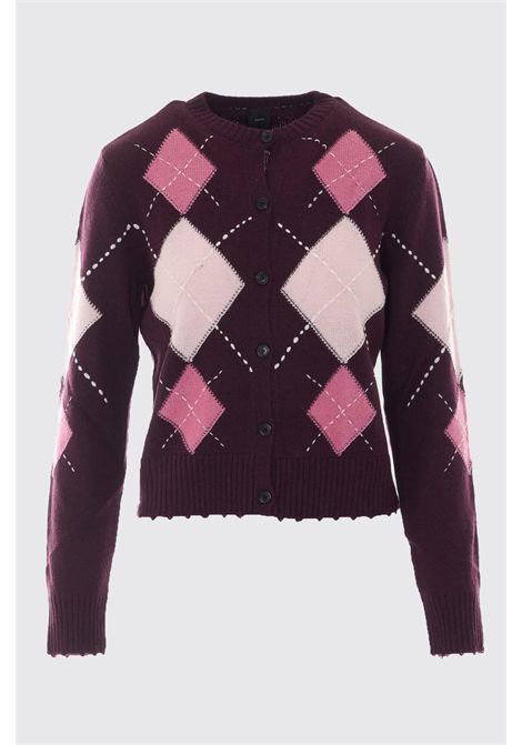 Pinko Wool and Cashmere Cardigan with Argyle Pattern in Burgundy Women's PINKO |  | 107284-A3IEYN2