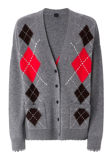 Pinko Bristol Diamond-Pattern Cardigan in Wool and Cashmere in Grey-Brown Multicolour Women's PINKO |  | 107291-A3IEIL1