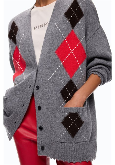 Pinko Bristol Diamond-Pattern Cardigan in Wool and Cashmere in Grey-Brown Multicolour Women's PINKO |  | 107291-A3IEIL1