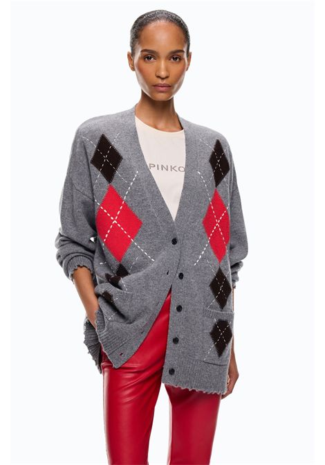 Pinko Bristol Diamond-Pattern Cardigan in Wool and Cashmere in Grey-Brown Multicolour Women's PINKO |  | 107291-A3IEIL1