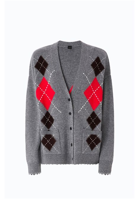 Pinko Bristol Diamond-Pattern Cardigan in Wool and Cashmere in Grey-Brown Multicolour Women's PINKO |  | 107291-A3IEIL1