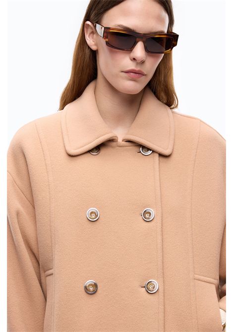 Pinko Caban Craspedia Doppiopetto in Panno Doppio di Misto Lana Beige Donna PINKO | Caban | 107552-A3FGD37