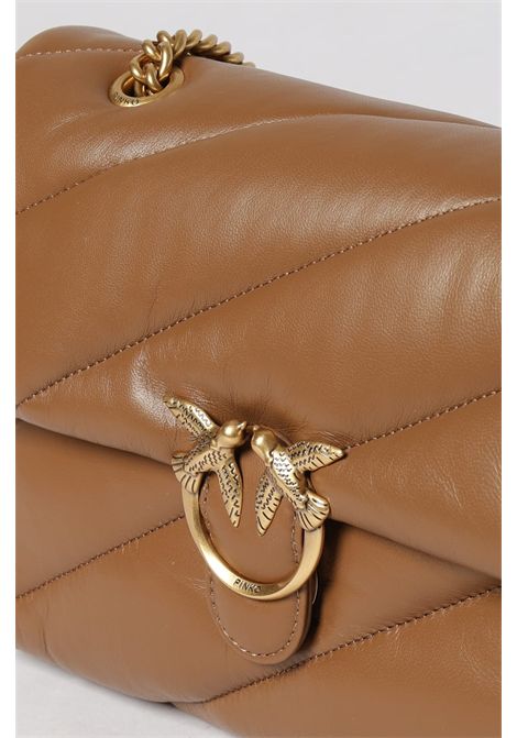 Pinko Classic Love Bag Puff Shoulder Bag in Quilted Nappa Leather with Logo Buckle in Tan Women's PINKO |  | 107616-A0F2M37Q