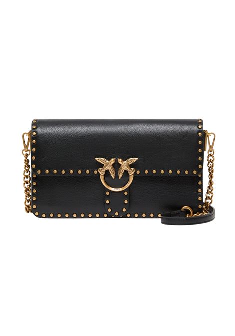 Pinko Love One Slouchy Medium Crossbody Bag in Studded Leather in Black Women's PINKO |  | 107664-A2JGZ99Q