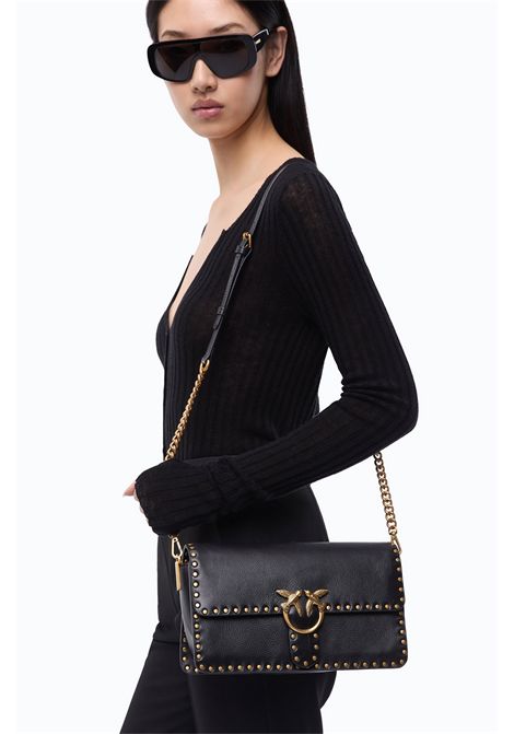Pinko Love One Slouchy Medium Crossbody Bag in Studded Leather in Black Women's PINKO |  | 107664-A2JGZ99Q