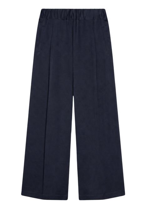 Semicouture Pantalone Jhonny a Palazzo in Envers Satin Blu Notte Donna SEMICOUTURE | Pantaloni | S6WM31N12-1