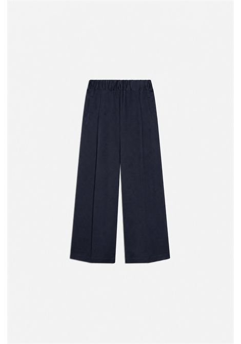 Semicouture Pantalone Jhonny a Palazzo in Envers Satin Blu Notte Donna SEMICOUTURE | Pantaloni | S6WM31N12-1