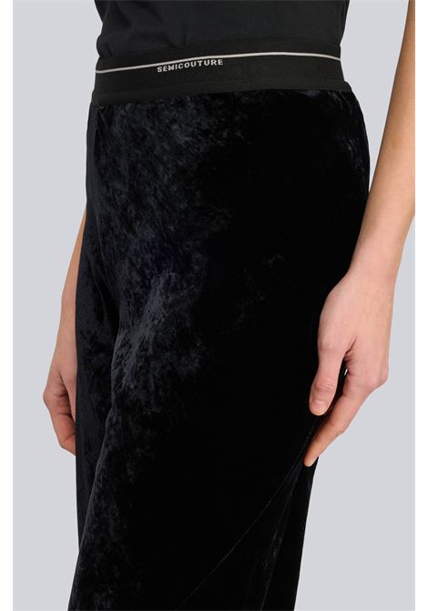 Semicouture Pantalone Chelle in Velluto Nero Donna SEMICOUTURE | Pantaloni | S6WR18Y69-0
