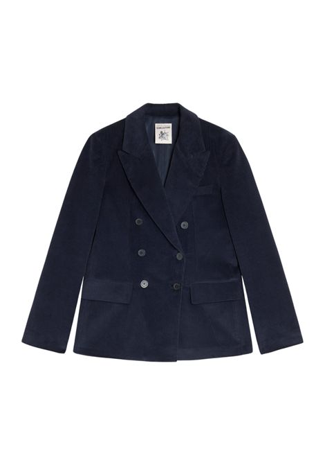 Semicouture Giacca Phyllida Doppiopetto in Velluto a Coste Blu Notte Donna SEMICOUTURE | GIACCHE | S6WR40N12-1