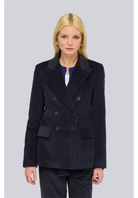 Semicouture Giacca Phyllida Doppiopetto in Velluto a Coste Blu Notte Donna SEMICOUTURE | GIACCHE | S6WR40N12-1