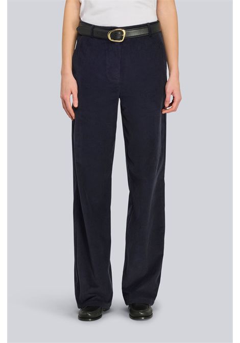 Semicouture Pantalone Quennie in Velluto a Coste Blu Notte Donna SEMICOUTURE | Pantaloni | S6WR48N12-1