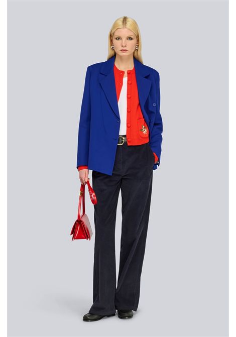 Semicouture Pantalone Quennie in Velluto a Coste Blu Notte Donna SEMICOUTURE | Pantaloni | S6WR48N12-1