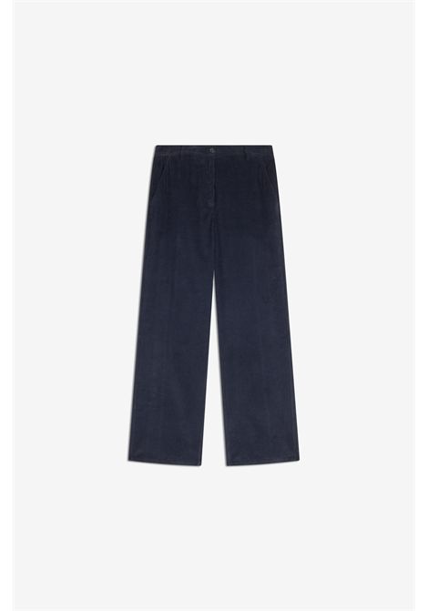 Semicouture Pantalone Quennie in Velluto a Coste Blu Notte Donna SEMICOUTURE | Pantaloni | S6WR48N12-1