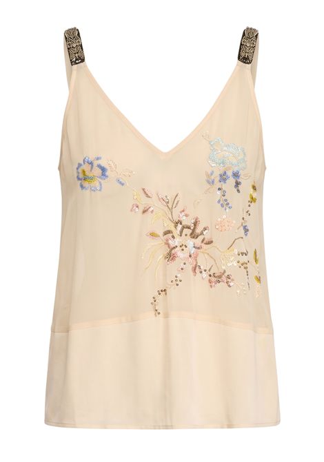 Semicouture Abito Titania in Georgette Ricamata e Ciniglia Sand-Nero Donna SEMICOUTURE | Abiti | S6WU50E42-Y