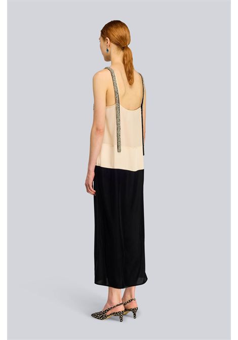 Semicouture Abito Titania in Georgette Ricamata e Ciniglia Sand-Nero Donna SEMICOUTURE | Abiti | S6WU50E42-Y