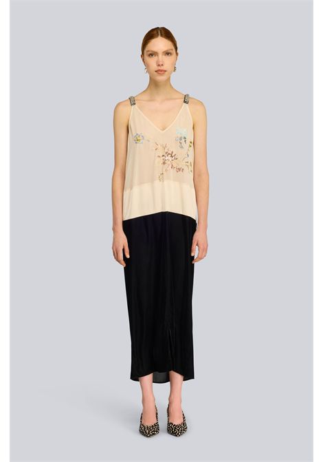 Semicouture Abito Titania in Georgette Ricamata e Ciniglia Sand-Nero Donna SEMICOUTURE | Abiti | S6WU50E42-Y